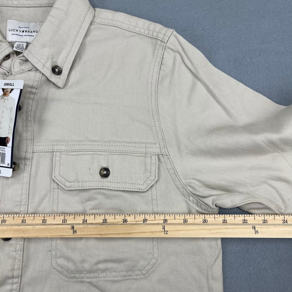 Lucky Brand Mens Oatmeal Beige Cotton Button Down Shirt Jacket Small New NWT - Picture 7 of 14